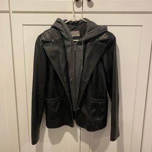 GUESS Genuine Leather Blazer with zip out hoodie